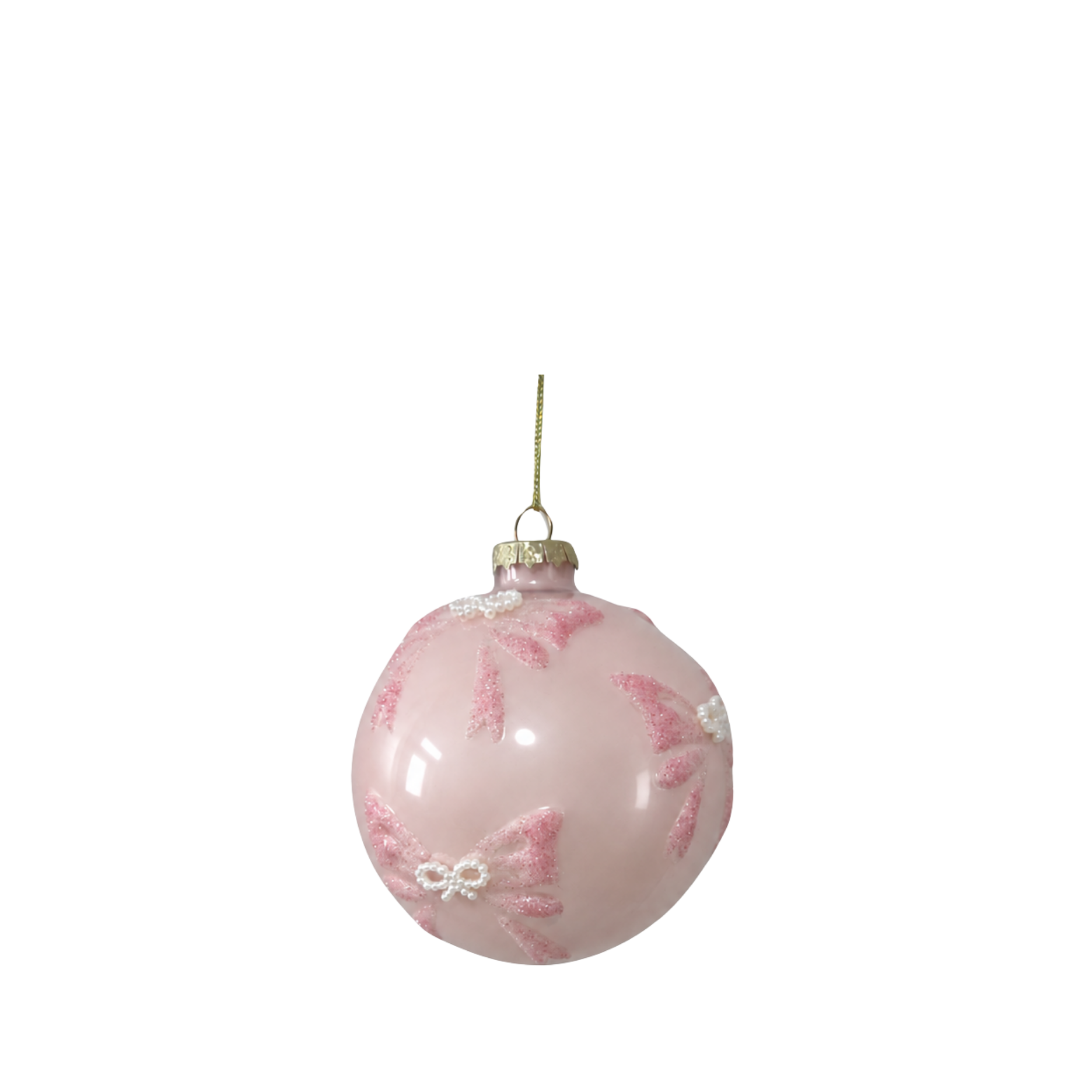 Christbaumkugel m. Perlen- und Glitzerschleife