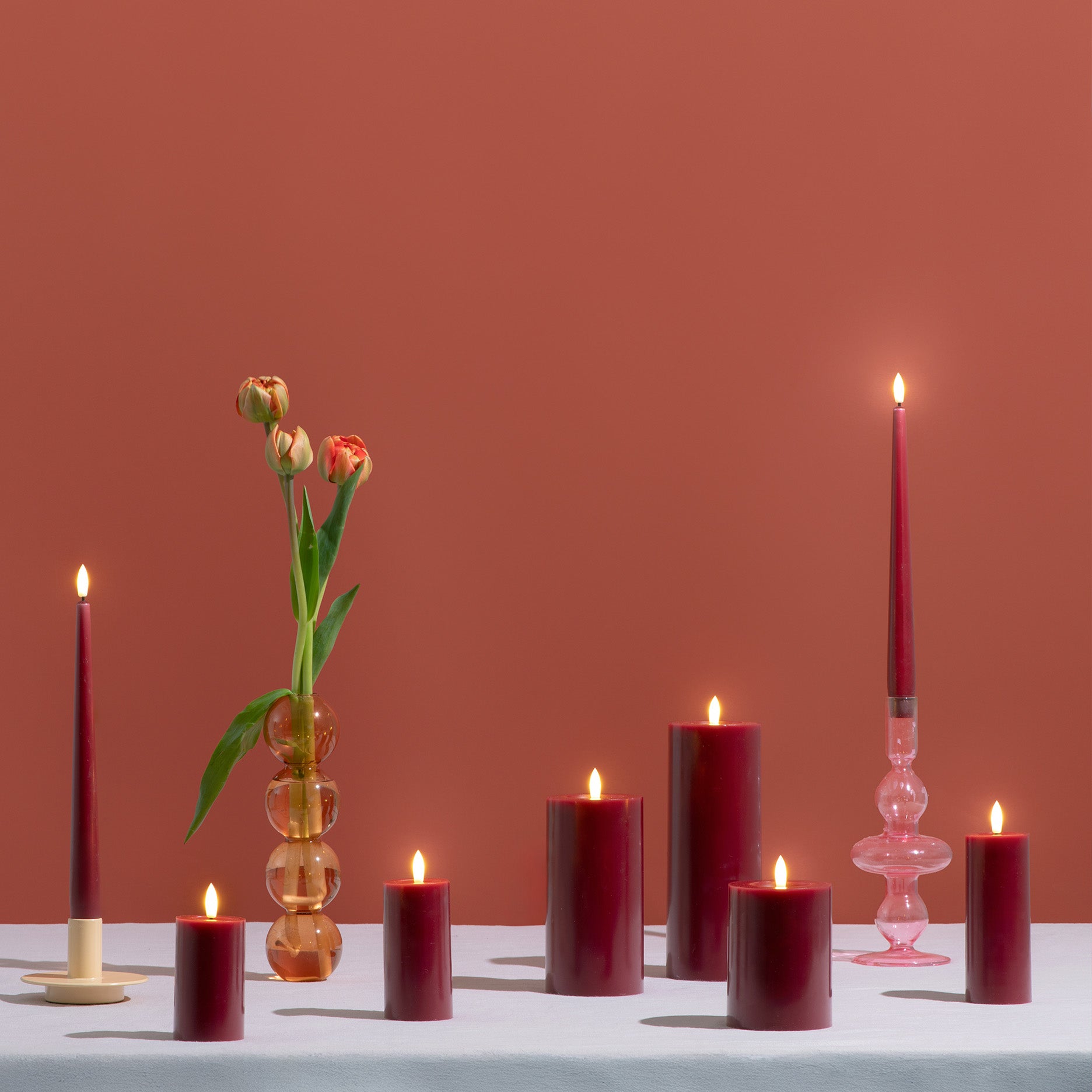 LED pillar candle 7,4x20 cm cranberry red