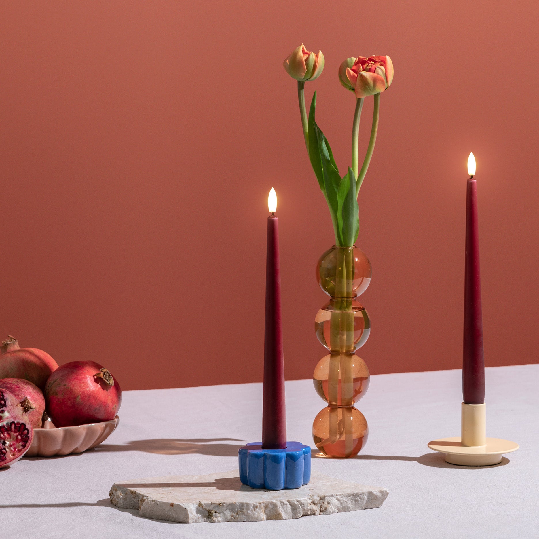 LED Stabkerzen 2 Stk 2,3 x 25 cm cranberry red
