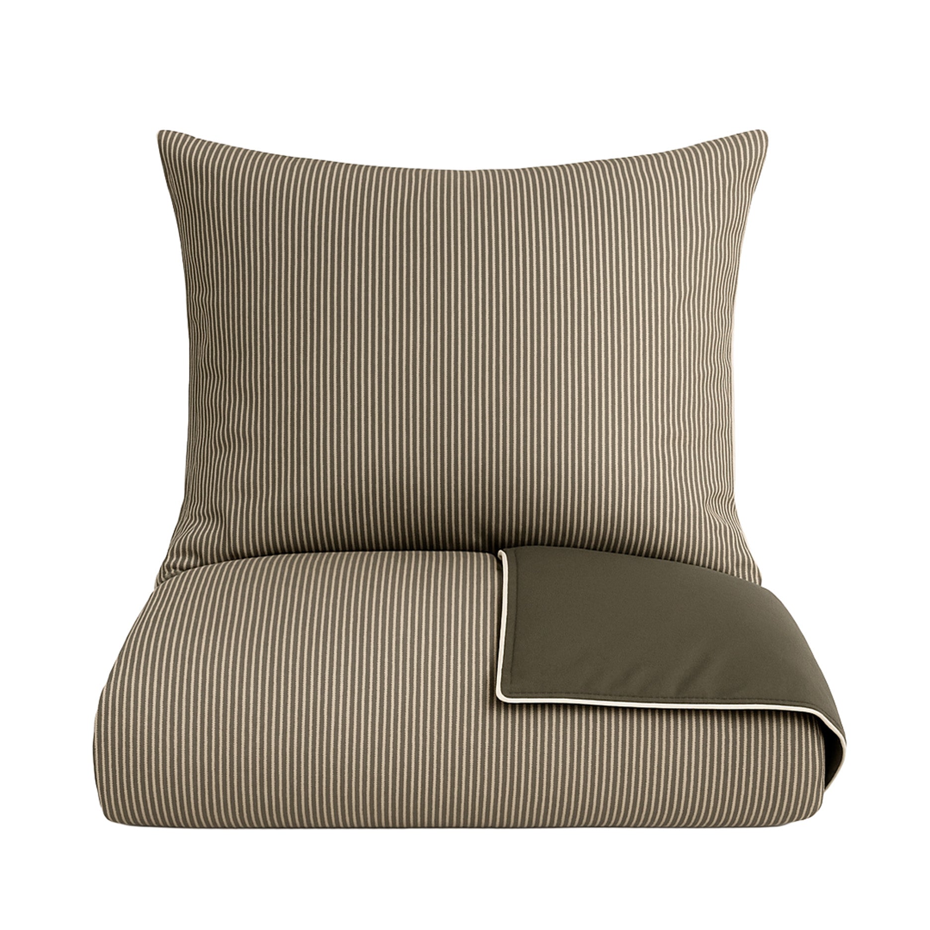 Pin stripe M/piping sengetøj 140x200 cm olive/sand